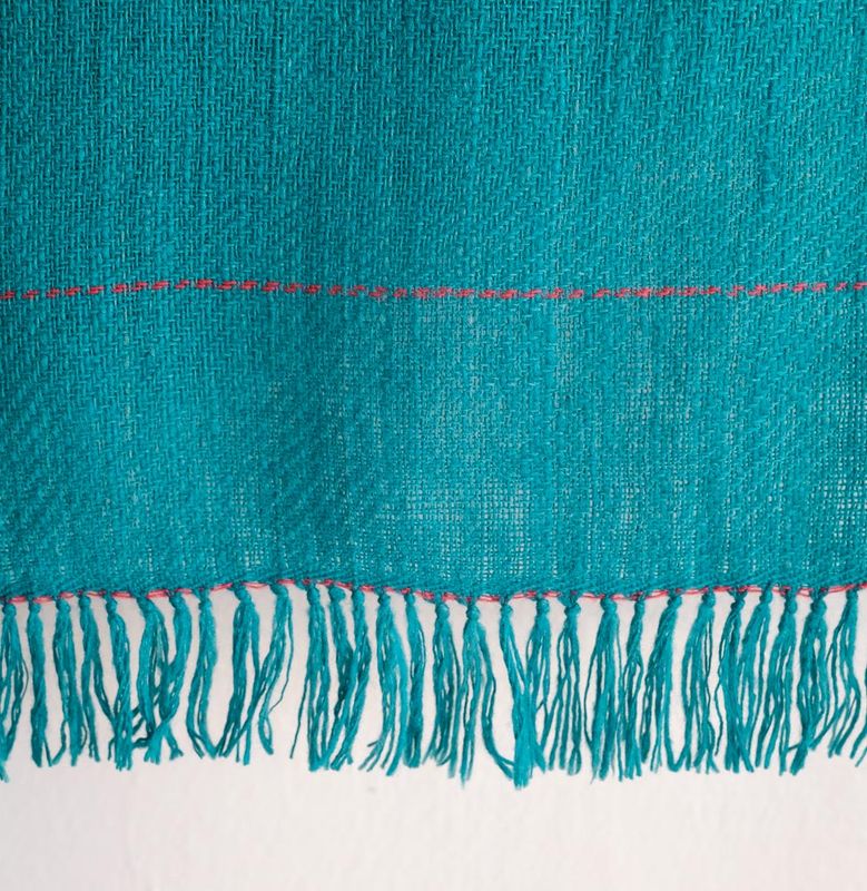Woollen Shawl- Handwoven Handspun Turquoise Natural Dyes (Indigo Tesu Flowers and Shellac)