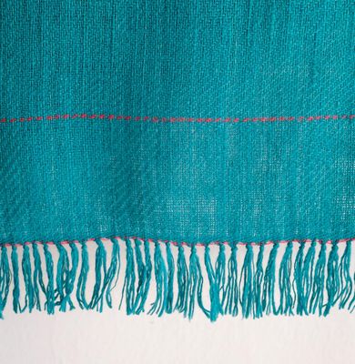 Woollen Shawl- Handwoven Handspun Turquoise Natural Dyes (Indigo Tesu Flowers and Shellac)