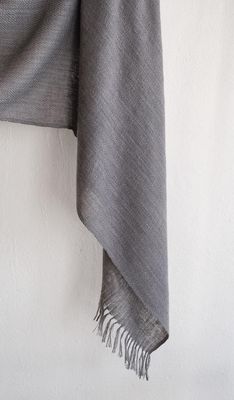 Handwoven Pure Pashmina Shawl- Certified, Coloured Grey With Natural Dye Harada Tassels