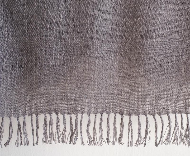 Handwoven Pure Pashmina Shawl- Certified, Coloured Grey With Natural Dye Harada Tassels