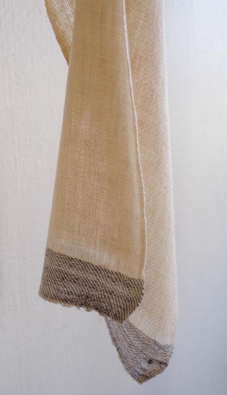 Handwoven Pashmina Scarf- Hand-Spun Yarn Dyed Beige and Grey With Natural Dyes Tea and Harada Handwoven Pashmina Scarf- Hand-Spun Yarn Dyed Beige and Grey With Natural Dyes Tea and Harada