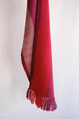 Small  Handwoven Wool Scarf Coloured Purple Red and Grey with Natural Dyes, Madder, Shellac and Harada