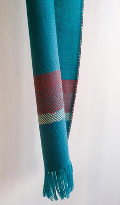 Handwoven Wool Scarf  Red and Turquoise Colours From Indigo, Madder, Tea and Tesu Flowers