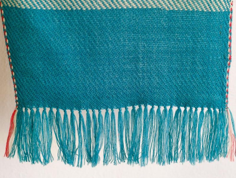 Handwoven Wool Scarf  Red and Turquoise Colours From Indigo, Madder, Tea and Tesu Flowers