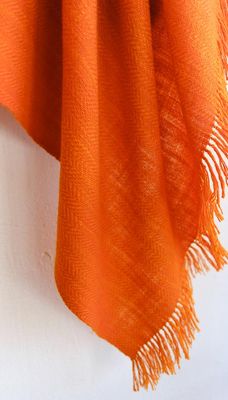 Woollen Shawl-Handwoven and Hand-spun  Orange Natural ( Tesu Flowers)
