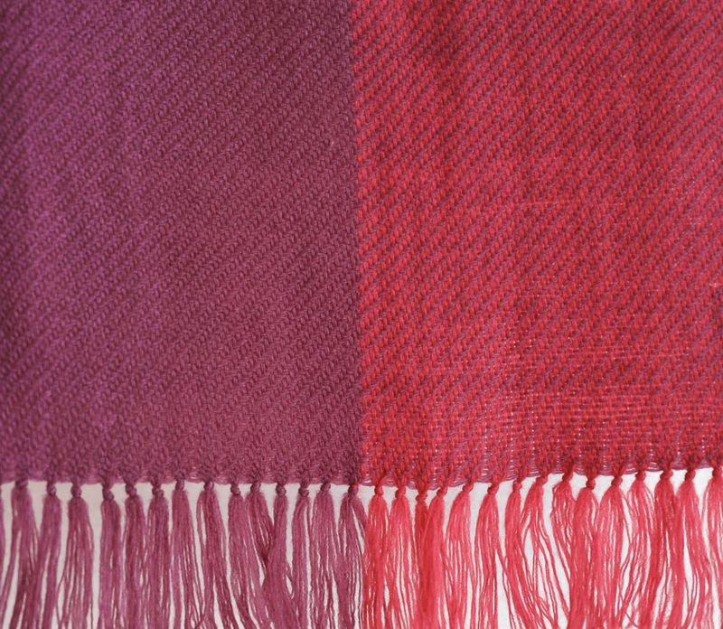 Handwoven Woolen Scarf Dyed Red and Purple With Madder and Shellac