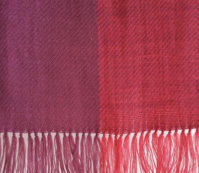 Handwoven Woolen Scarf Dyed Red and Purple With Madder and Shellac
