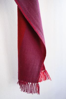 Handwoven Woolen Scarf Dyed Red and Purple With Madder and Shellac