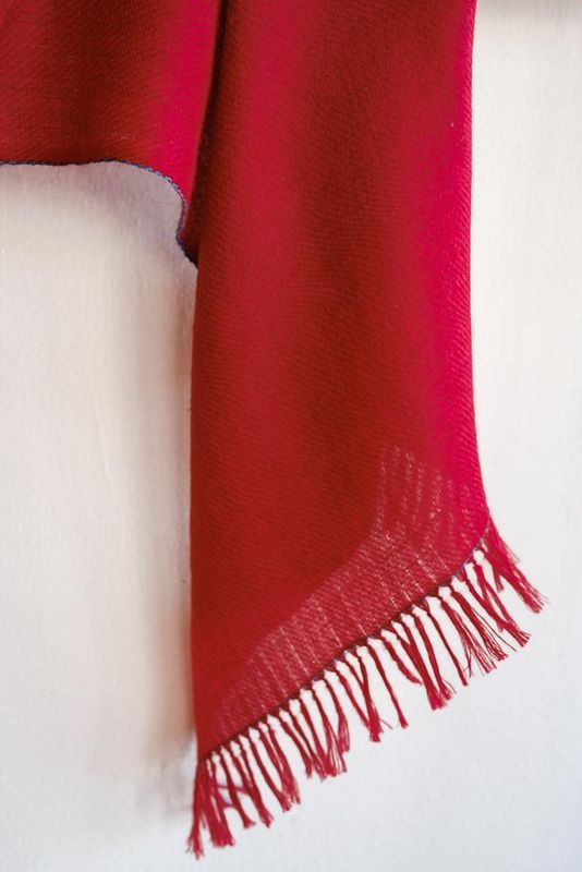 Small Alpaca Handwoven Stole- Red Natural Dye Madder Indigo and Tesu