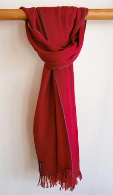 Small Alpaca Handwoven Stole- Red Natural Dye Madder Indigo and Tesu
