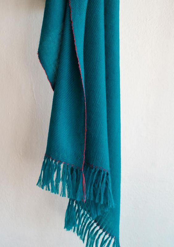 Small Handwoven Alpaca Wool Stole-Natural Dyes Turquoise Madder Indigo and Tesu Flowers