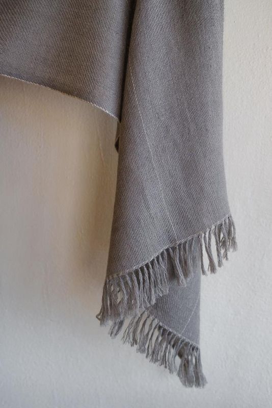 Small Handwoven Alpaca Wool Stole-Beige and Grey Natural Dyes Tea and Harada