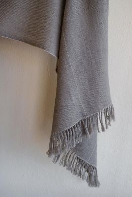 Small Handwoven Alpaca Wool Stole-Beige and Grey Natural Dyes Tea and Harada