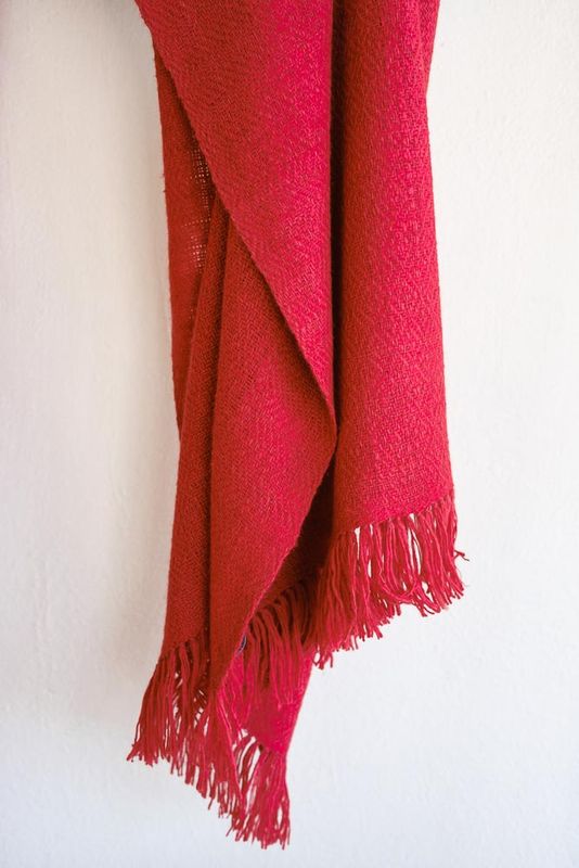 Handwoven Woollen Shawl For Women- Red Natural Dye (Madder)