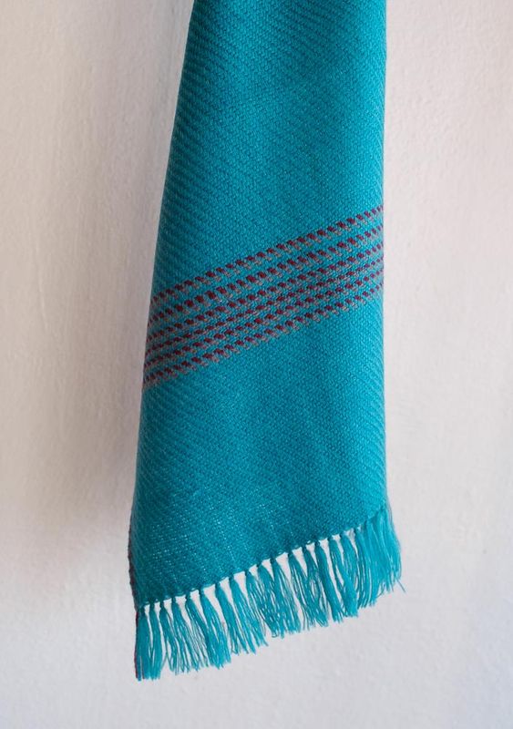 Handwoven Woollen Scarf-Turquoise and Blue From Natural Dyes Indigo and Tesu Flowers