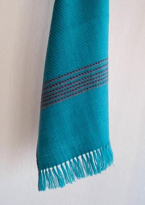 Handwoven Woollen Scarf-Turquoise and Blue From Natural Dyes Indigo and Tesu Flowers