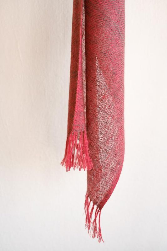 Handwoven Pashmina Scarf- Handspun Yarn Dyed Red and Grey With Natural Dyes Madder and Harada