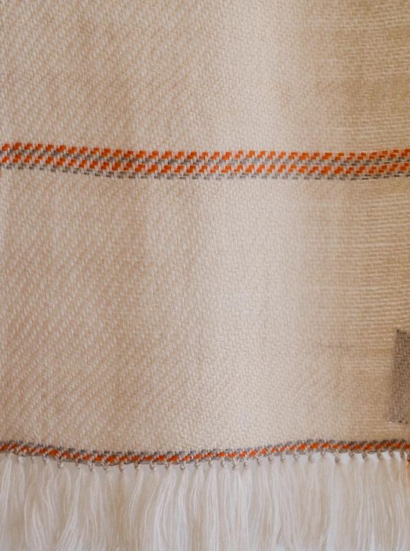 Small Handwoven Woollen Scarf -Beige and Orange Colours From Natural Dyes Tea and Harada