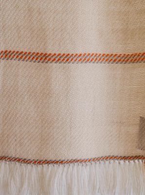 Small Handwoven Woollen Scarf -Beige and Orange Colours From Natural Dyes Tea and Harada
