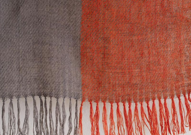 Handwoven Pure Pashmina Shawl- Certified, Dyed Orange With Natural Dye Tesu Flowers