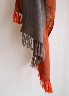 Handwoven Pure Pashmina Shawl- Certified, Dyed Orange With Natural Dye Tesu Flowers