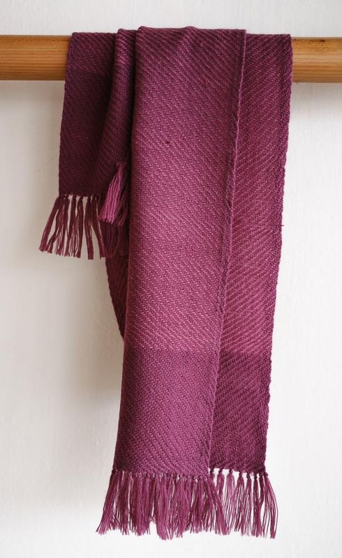 Woollen Scarf - Small Handwoven Coloured Purple With Natural Dye Shellac