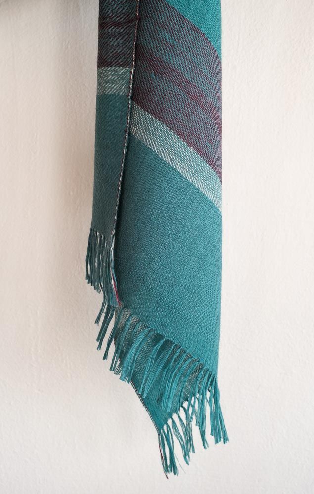 Small  Alpaca Stole- Handwoven, Turquoise  and Purple, Natural Dyes, Tesu Flowers, Indigo and Sappanwood