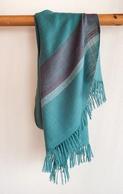 Small  Alpaca Stole- Handwoven, Turquoise  and Purple, Natural Dyes, Tesu Flowers, Indigo and Sappanwood