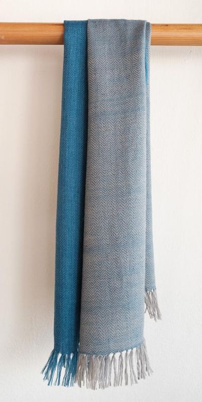 Small  Alpaca Stole- Handwoven, Blue and Grey Natural Dyes, Indigo and Harada