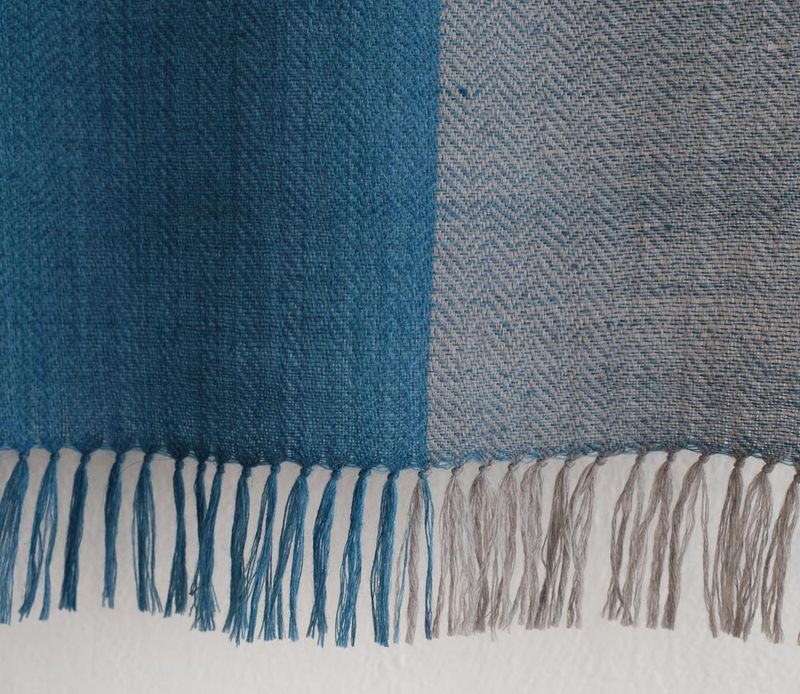Small  Alpaca Stole- Handwoven, Blue and Grey Natural Dyes, Indigo and Harada