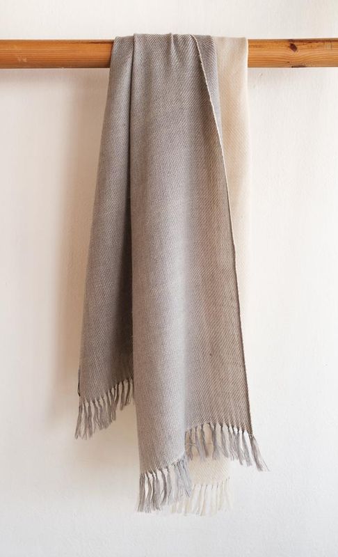 Alpaca Stole- Handwoven, Beige and Grey Natural Dyes Tea and Harada