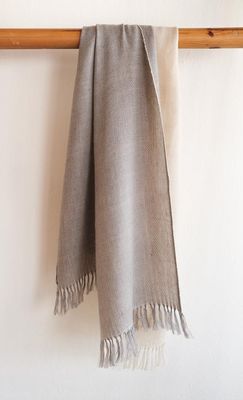 Alpaca Stole- Handwoven, Beige and Grey Natural Dyes Tea and Harada