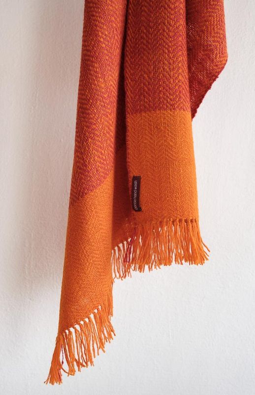 Small  Woollen Stole -Handspun Pink and Orange With Natural Dyes, Madder and Tesu Flowers
