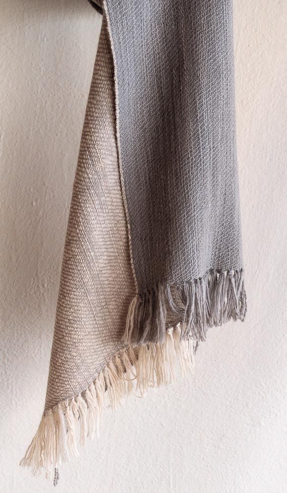 Small Stole Made With Very Fine Handspun Merino Wool Beige and Grey Small Stole Made With Very Fine Handspun Merino Wool Beige and Grey