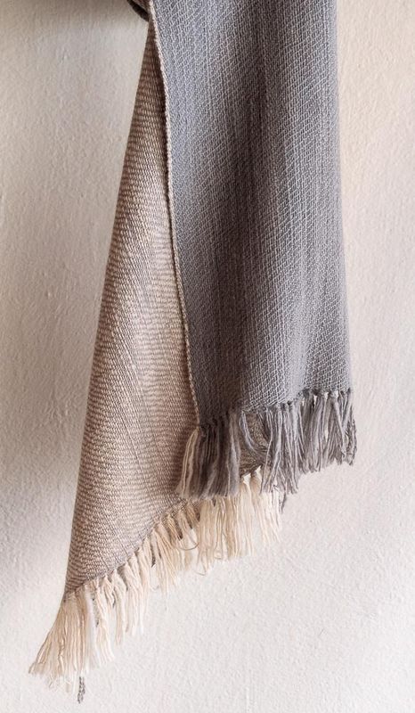 Small Stole Made With Very Fine Handspun Merino Wool Beige and Grey