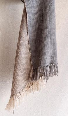 Small Stole Made With Very Fine Handspun Merino Wool Beige and Grey