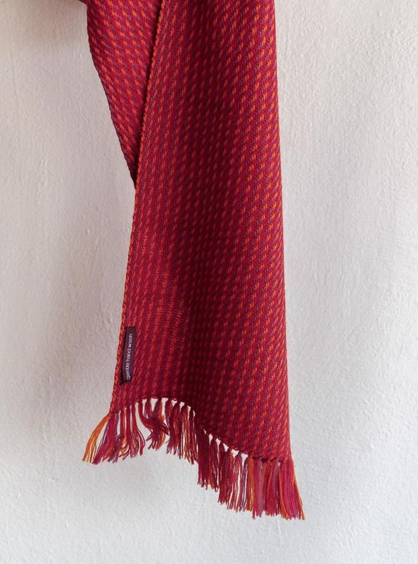Handwoven Woollen Scarf-Red and Purple With Natural Dyes, Madder,  Shellac and Tesu Flowers