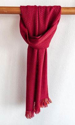 Handwoven Woollen Scarf-Red and Purple With Natural Dyes, Madder,  Shellac and Tesu Flowers