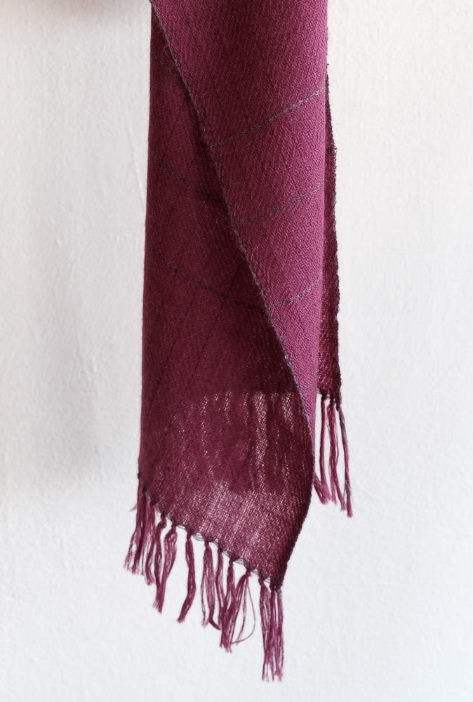 Alpaca Scarf- Handwoven,  Purple and Grey Natural Dyes, Shellac and Harada