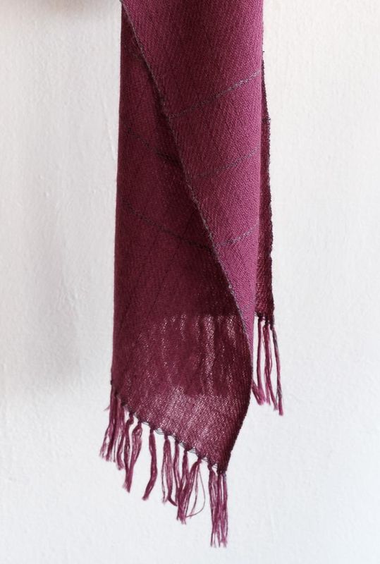 Alpaca Scarf- Handwoven,  Purple and Grey Natural Dyes, Shellac and Harada
