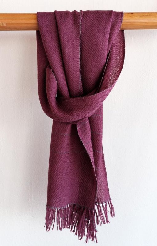 Alpaca Scarf- Handwoven,  Purple and Grey Natural Dyes, Shellac and Harada
