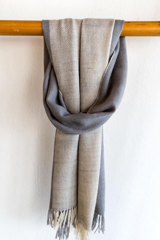 Small  Alpaca Stole- Handwoven- Beige and Grey With Tea and Harada