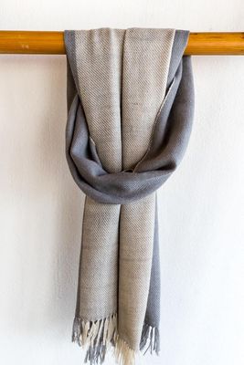 Small  Alpaca Stole- Handwoven- Beige and Grey With Tea and Harada