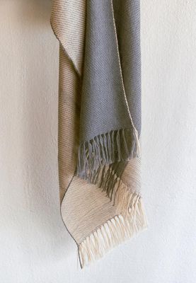 Small  Alpaca Stole- Handwoven- Beige and Grey With Tea and Harada
