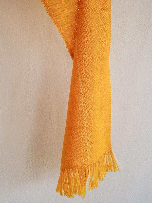Handwoven Woollen Scarf-Coloured Orange and Beige from Tesu Flowers and Tea