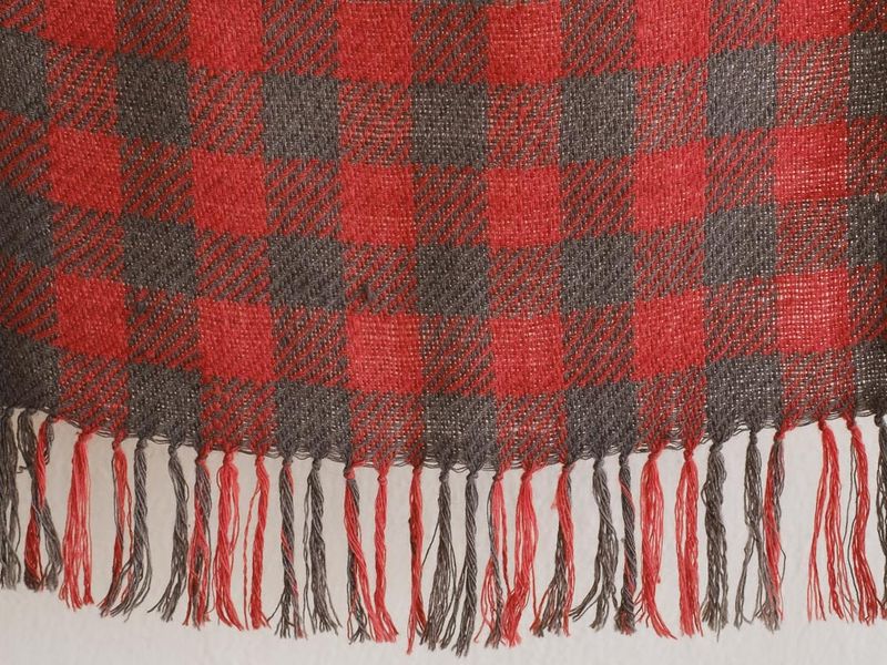 Handwoven Woollen Scarf-Red and Grey Check From Natural Dyes Madder and Harada