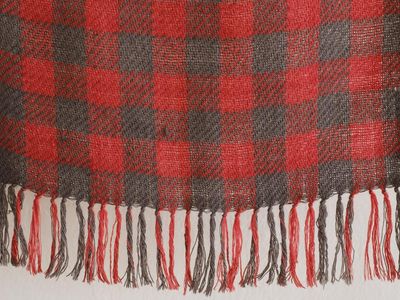 Handwoven Woollen Scarf-Red and Grey Check From Natural Dyes Madder and Harada