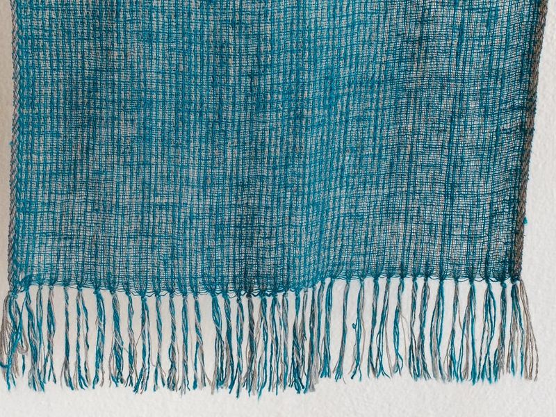 Handwoven Pashmina Scarf- Handspun Yarn Dyed Turquoise With Natural Dye Indigo and Tesu Flowers