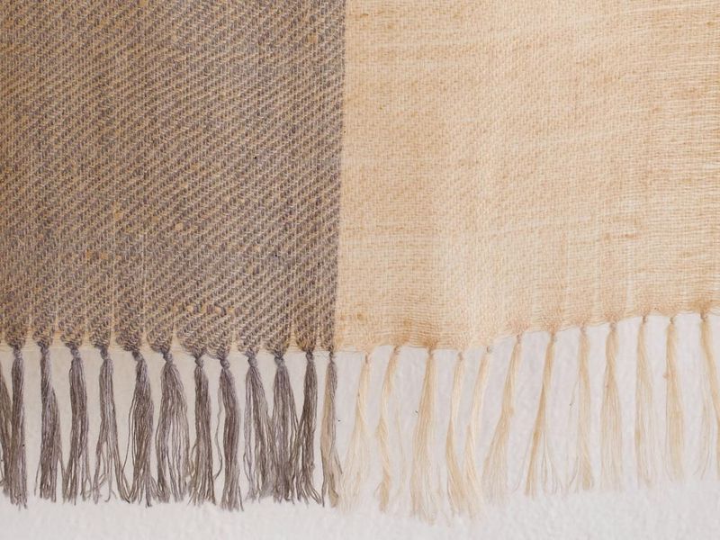 Handwoven Pashmina Scarf-Dyed Beige and Grey with Natural Dyes, Tea and Harada