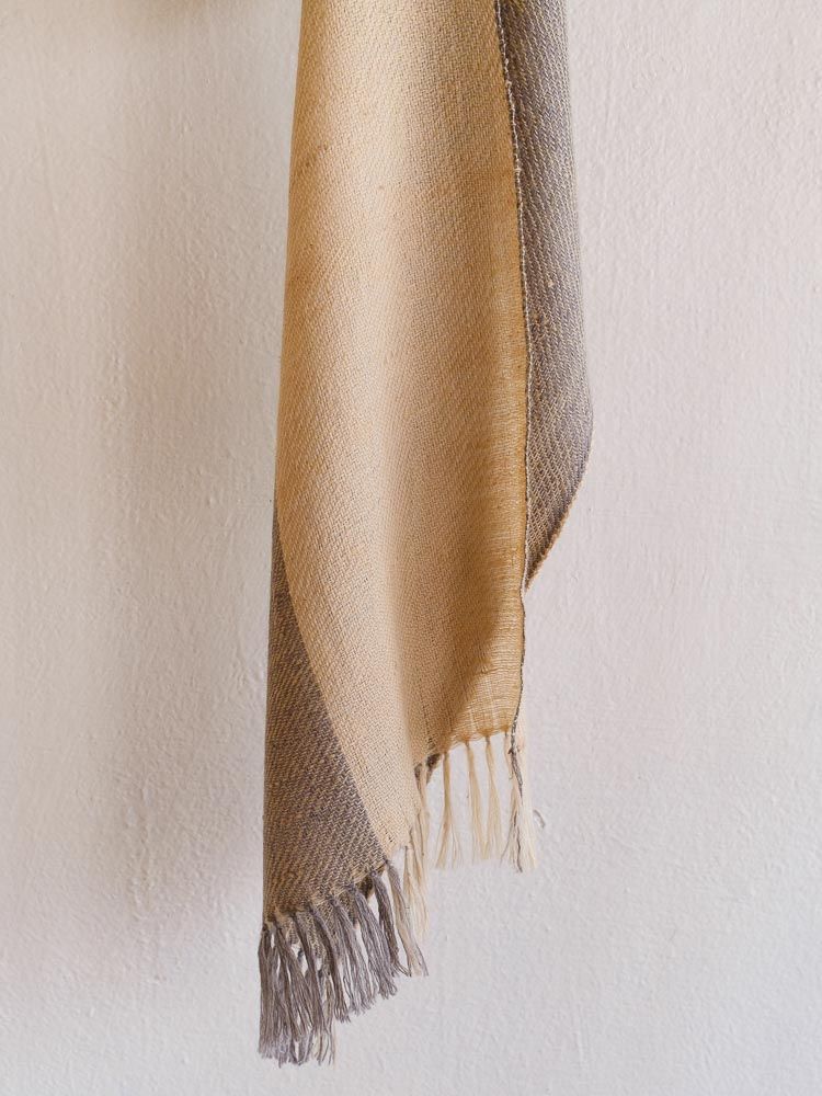 Handwoven Pashmina Scarf-Dyed Beige and Grey with Natural Dyes, Tea and Harada